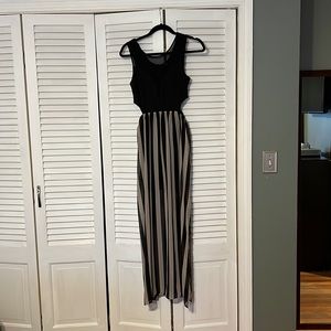 Black and tan Forever 21 maxi dress with side cut outs